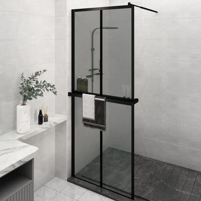 vidaXL Walk-in Shower Wall with Shelf Black 80x195cm ESG Glass&Aluminium