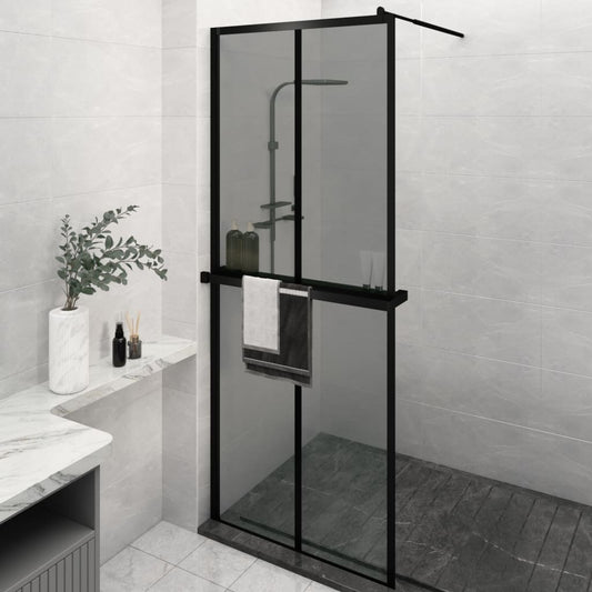 vidaXL Walk-in Shower Wall with Shelf Black 80x195cm ESG Glass&Aluminium