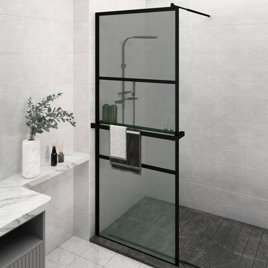 vidaXL Walk-in Shower Wall with Shelf Black 80x195cm ESG Glass&Aluminium