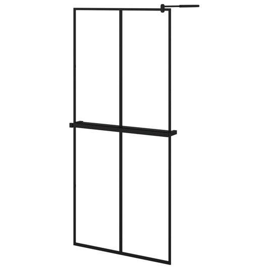 vidaXL Walk-in Shower Wall with Shelf Black 90x195 cm