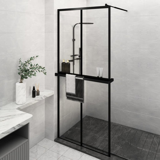 vidaXL Walk-in Shower Wall with Shelf Black 90x195 cm