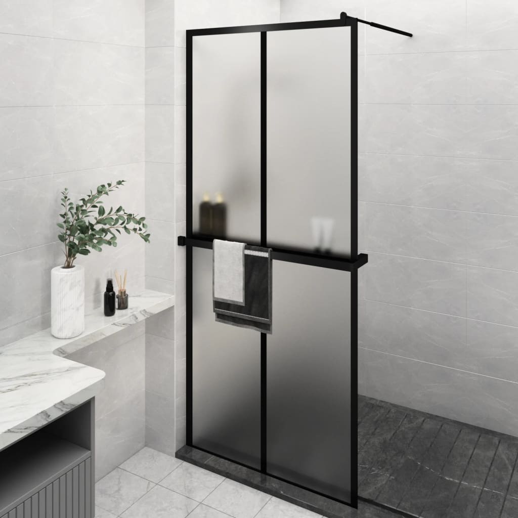 vidaXL Walk-in Shower Wall with Shelf Black 90x195 cm ESG Glass&Aluminium