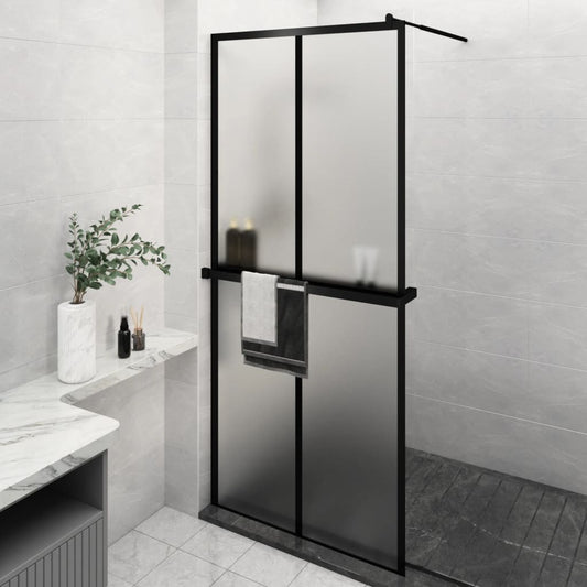 vidaXL Walk-in Shower Wall with Shelf Black 90x195 cm ESG Glass&Aluminium