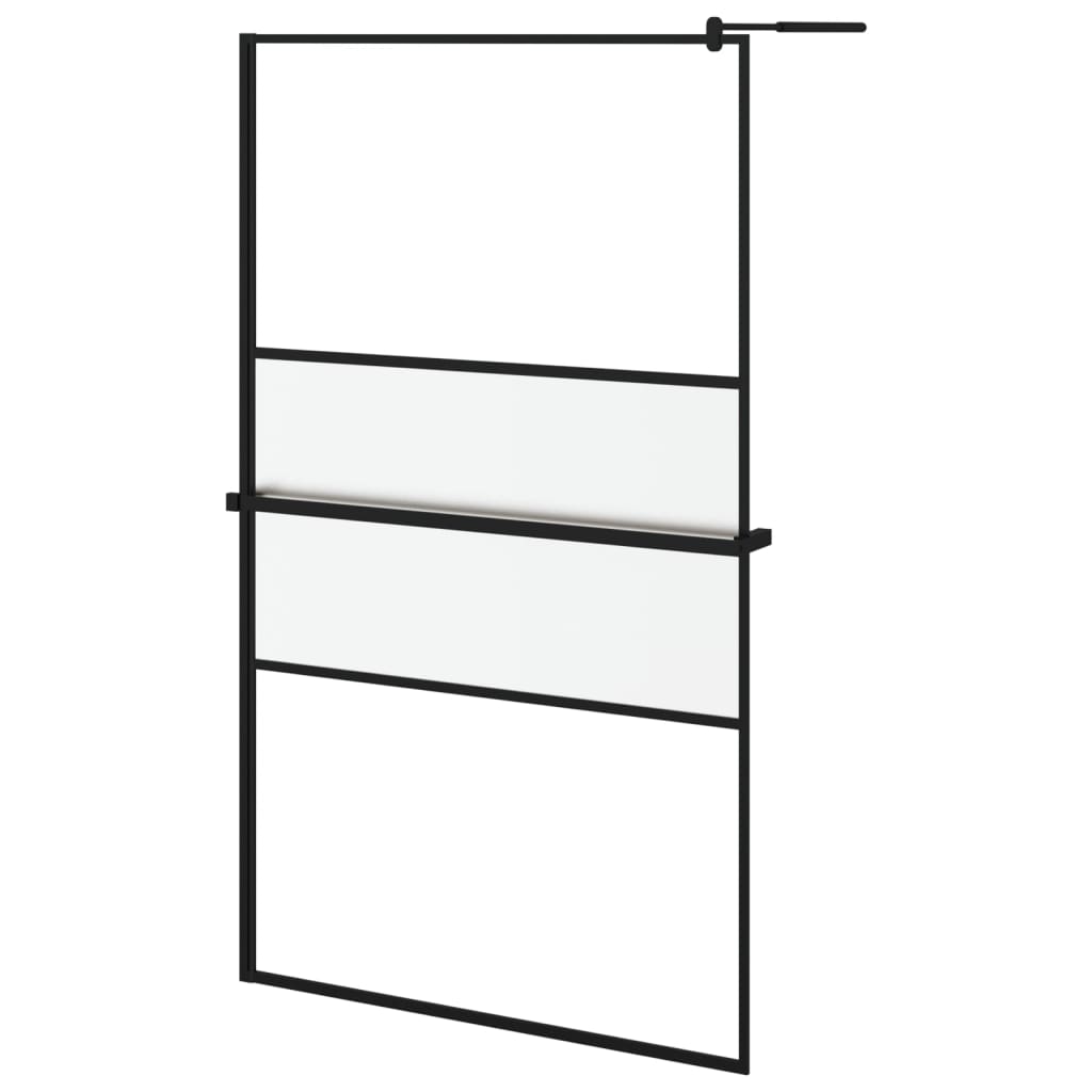 vidaXL Walk-in Shower Wall with Shelf Black 115x195 cm ESG Glass&Aluminium