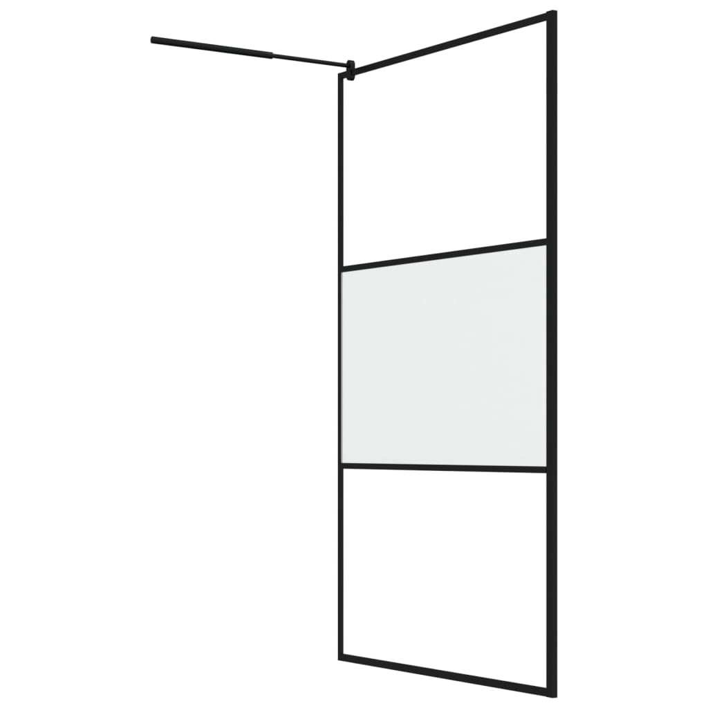 vidaXL Walk-in Shower Wall with Shelf Black 115x195 cm ESG Glass&Aluminium