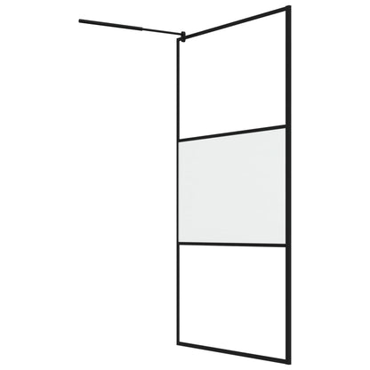 vidaXL Walk-in Shower Wall with Shelf Black 115x195 cm ESG Glass&Aluminium