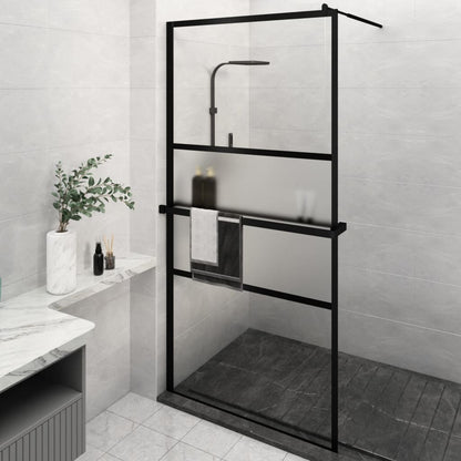 vidaXL Walk-in Shower Wall with Shelf Black 115x195 cm ESG Glass&Aluminium
