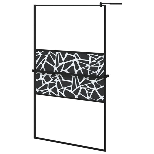 vidaXL Walk-in Shower Wall with Shelf Black 115x195 cm ESG Glass&Aluminium