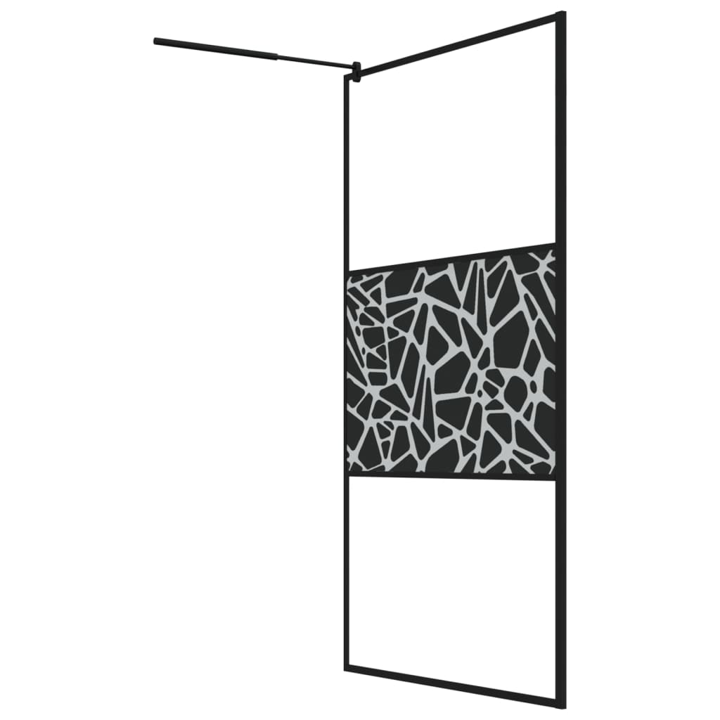 vidaXL Walk-in Shower Wall with Shelf Black 115x195 cm ESG Glass&Aluminium