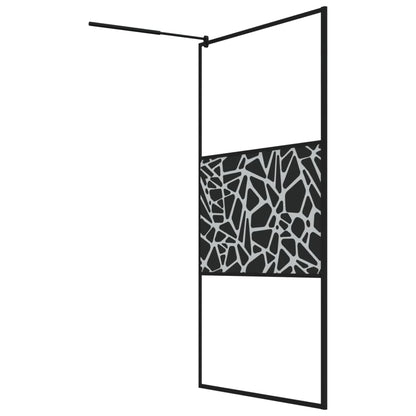 vidaXL Walk-in Shower Wall with Shelf Black 115x195 cm ESG Glass&Aluminium