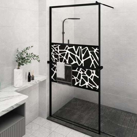 vidaXL Walk-in Shower Wall with Shelf Black 115x195 cm ESG Glass&Aluminium