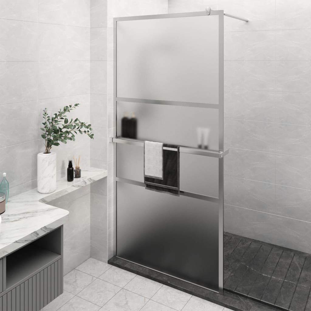 vidaXL Walk-in Shower Wall with Shelf Chrome 115x195 cm