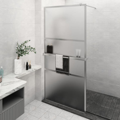vidaXL Walk-in Shower Wall with Shelf Chrome 115x195 cm