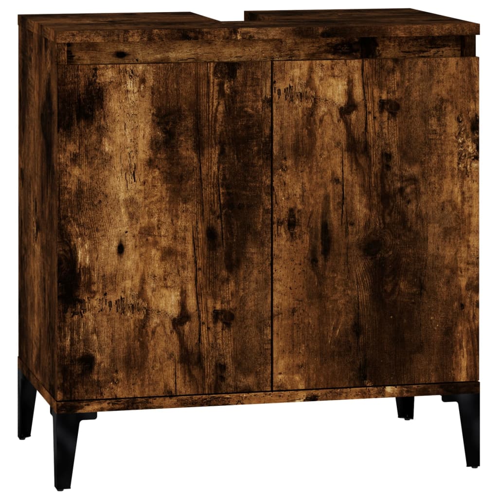 vidaXL 3 Piece Bathroom Furniture Set Smoked Oak Engineered Wood
