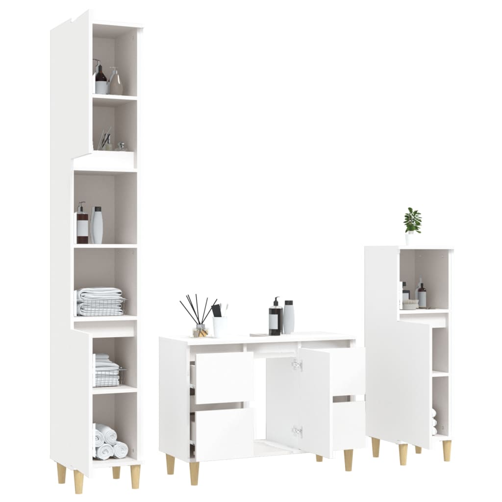 vidaXL 3 Piece Bathroom Furniture Set White Engineered Wood
