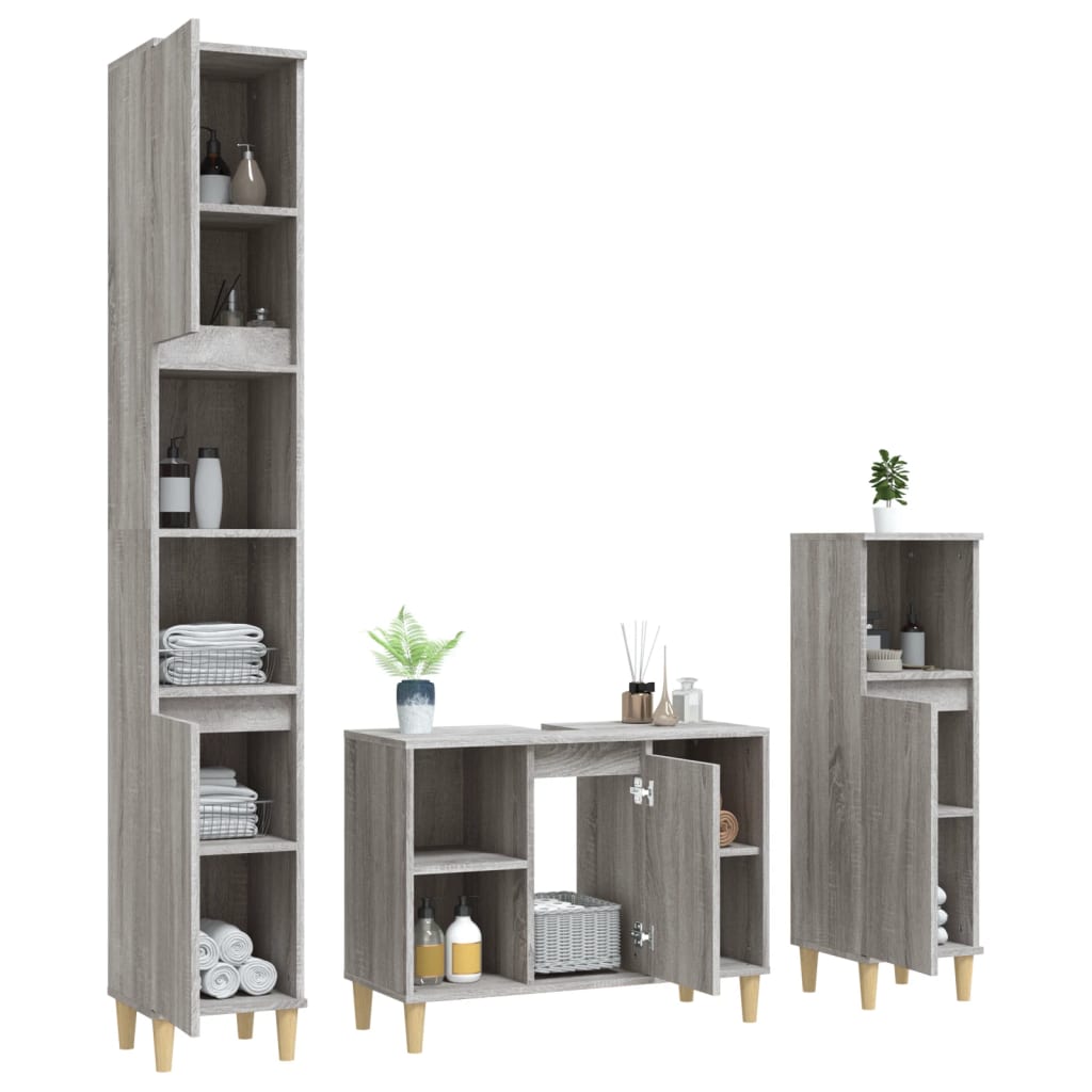 vidaXL 3 Piece Bathroom Furniture Set Grey Sonoma Engineered Wood