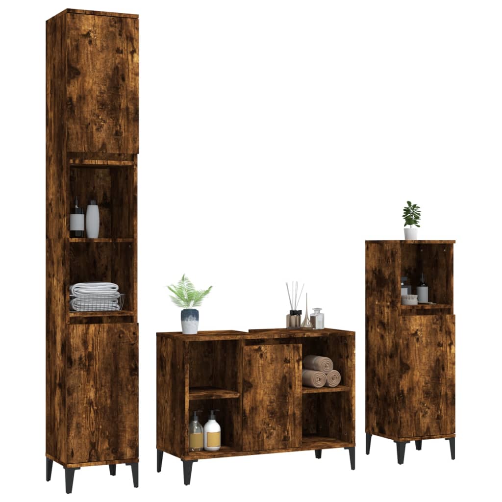 vidaXL 3 Piece Bathroom Furniture Set Smoked Oak Engineered Wood