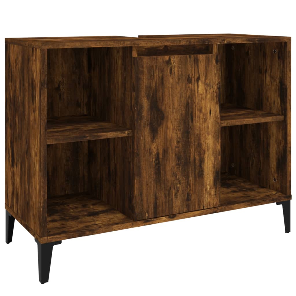 vidaXL 3 Piece Bathroom Furniture Set Smoked Oak Engineered Wood