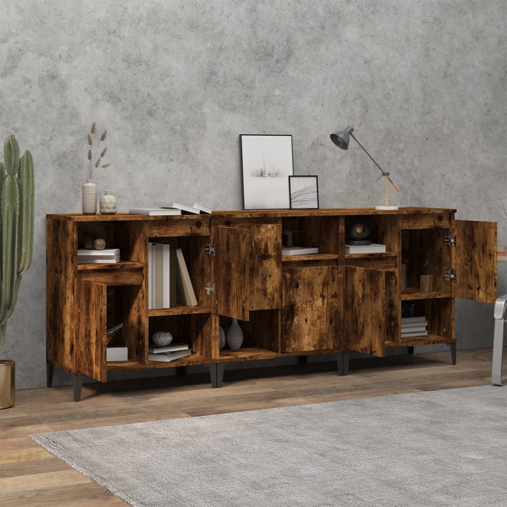 vidaXL Sideboards 3 pcs Smoked Oak 60x35x70 cm Engineered Wood