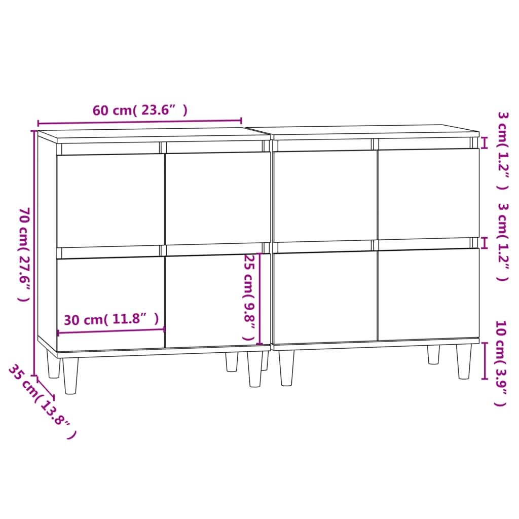 vidaXL Sideboards 2 pcs Concrete Grey 60x35x70 cm Engineered Wood