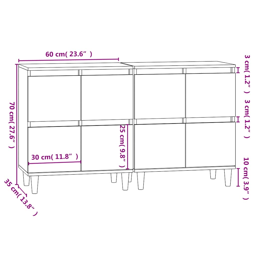 vidaXL Sideboards 2 pcs Smoked Oak 60x35x70 cm Engineered Wood