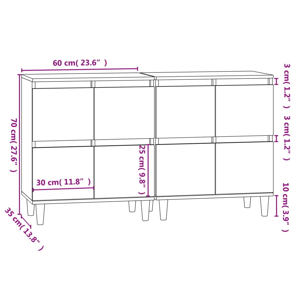 vidaXL Sideboards 2 pcs Grey Sonoma 60x35x70 cm Engineered Wood