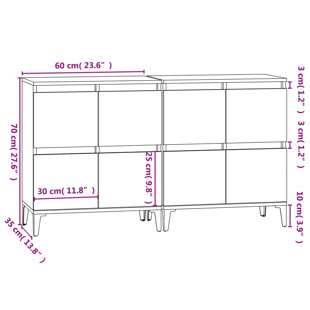 vidaXL Sideboards 2 pcs Smoked Oak 60x35x70 cm Engineered Wood