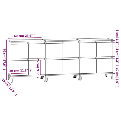 vidaXL Sideboards 3 pcs Sonoma Oak 60x35x70 cm Engineered Wood