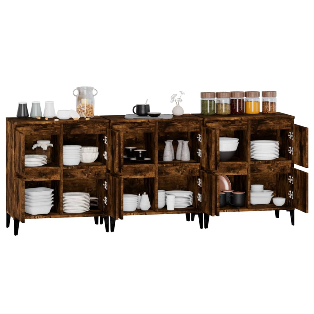 vidaXL Sideboards 3 pcs Smoked Oak 60x35x70 cm Engineered Wood