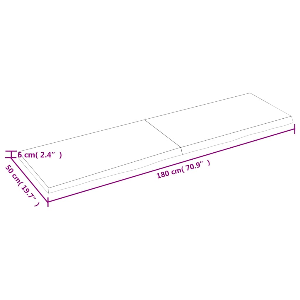 vidaXL Bathroom Countertop Light Brown 180x50x(2-6)cm Treated Solid Wood