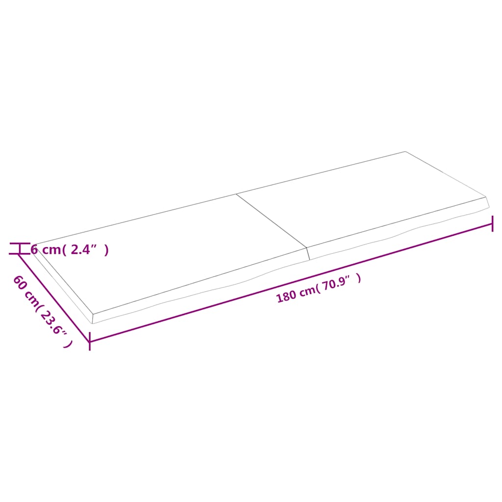 vidaXL Table Top Dark Brown 180x60x(2-6) cm Treated Solid Wood Oak