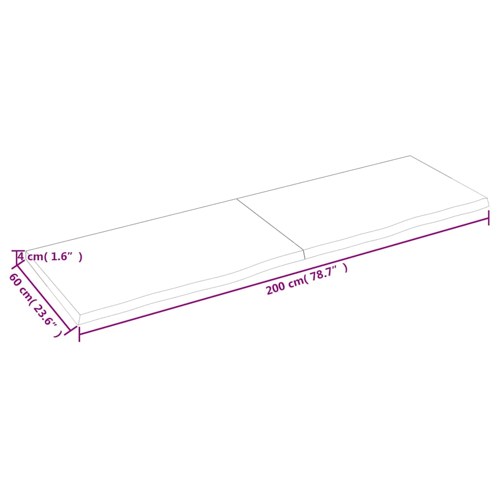 vidaXL Table Top Dark Brown 200x60x(2-4) cm Treated Solid Wood Oak