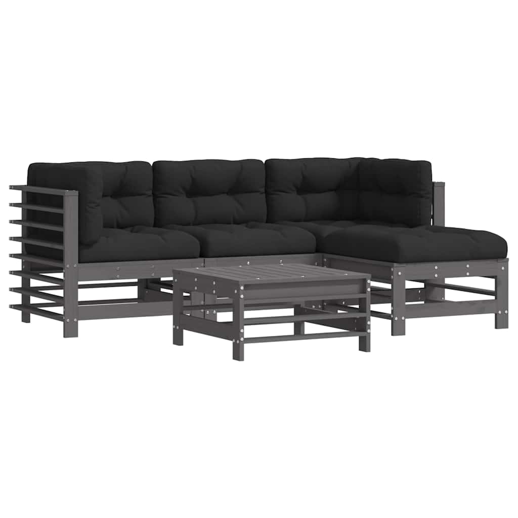vidaXL 5 Piece Garden Lounge Set with Cushions Grey Solid Wood