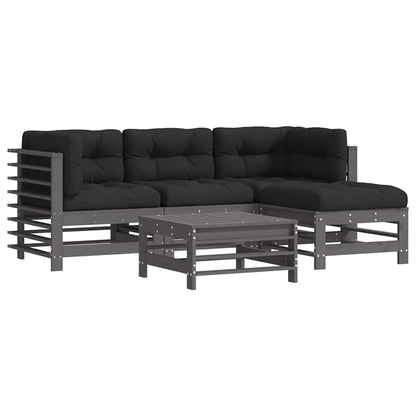 vidaXL 5 Piece Garden Lounge Set with Cushions Grey Solid Wood