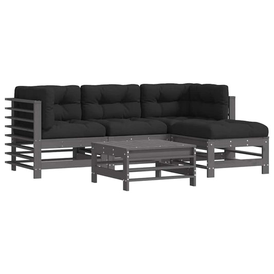 vidaXL 5 Piece Garden Lounge Set with Cushions Grey Solid Wood