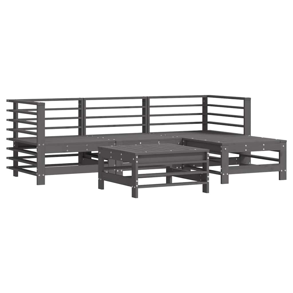 vidaXL 5 Piece Garden Lounge Set with Cushions Grey Solid Wood