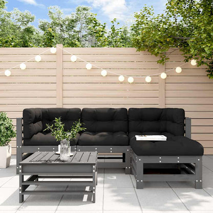 vidaXL 5 Piece Garden Lounge Set with Cushions Grey Solid Wood