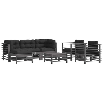 vidaXL 7 Piece Garden Lounge Set with Cushions Grey Solid Wood