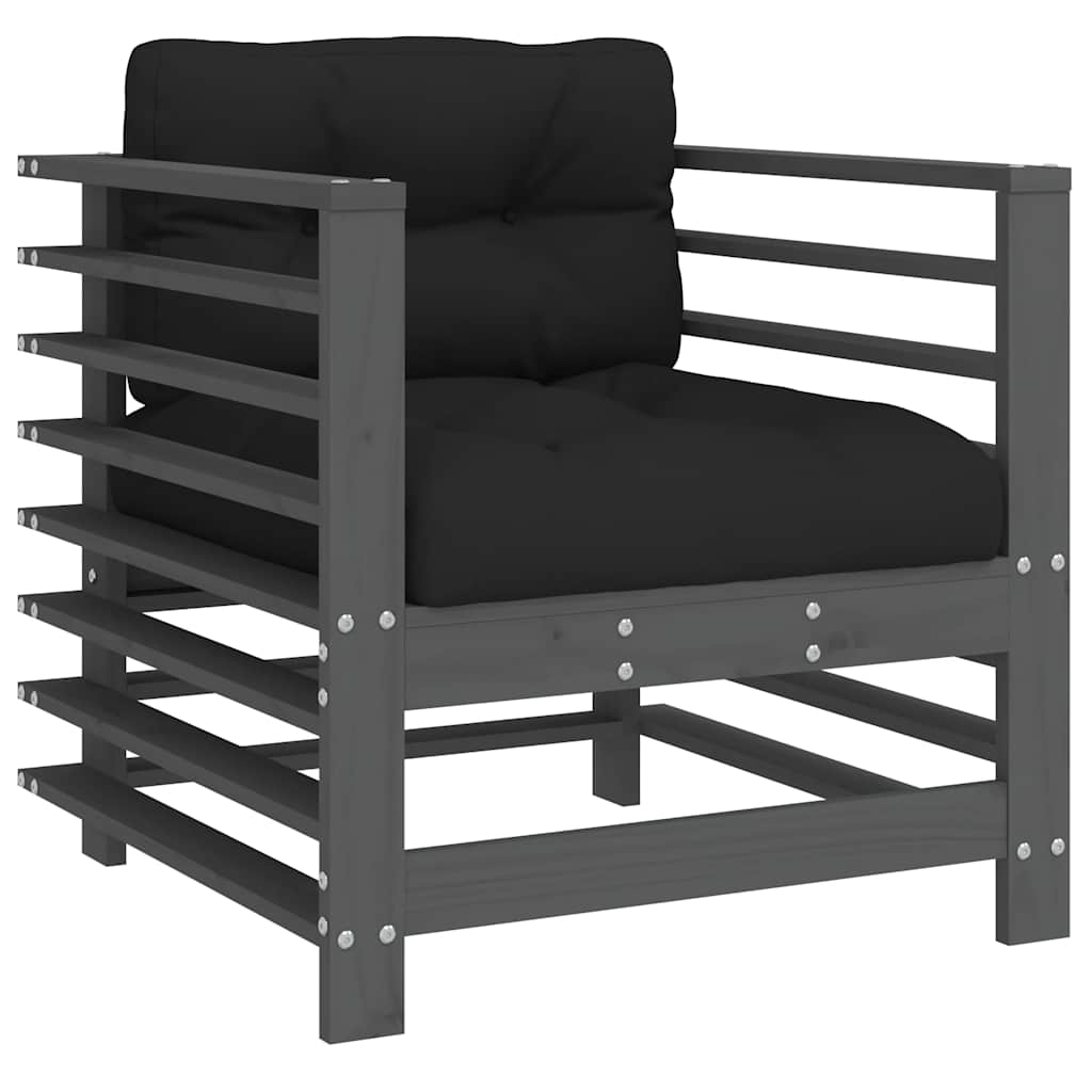 vidaXL 7 Piece Garden Lounge Set with Cushions Grey Solid Wood