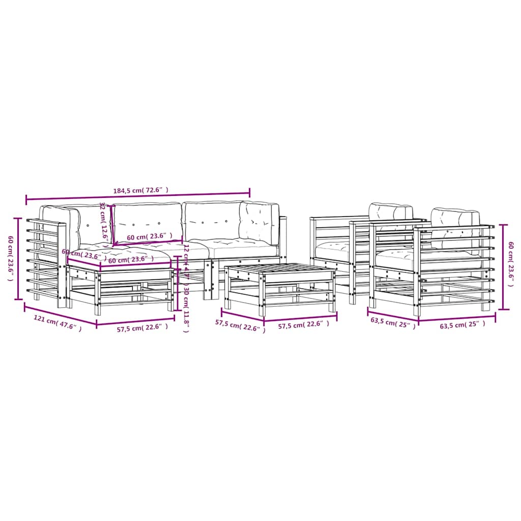 vidaXL 7 Piece Garden Lounge Set with Cushions Grey Solid Wood