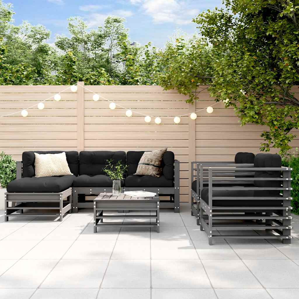 vidaXL 7 Piece Garden Lounge Set with Cushions Grey Solid Wood