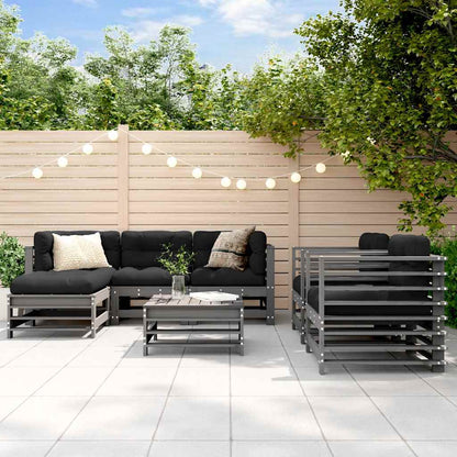 vidaXL 7 Piece Garden Lounge Set with Cushions Grey Solid Wood