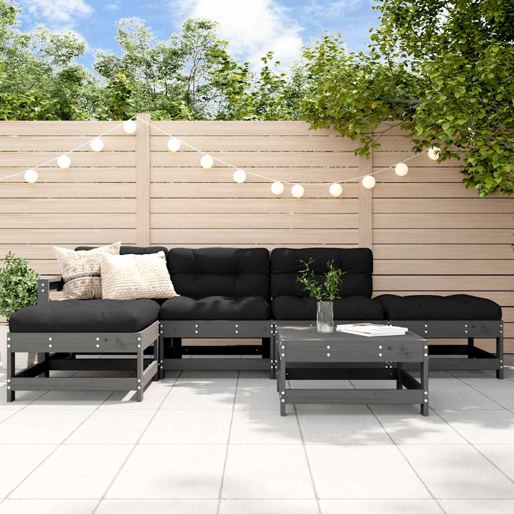 vidaXL 6 Piece Garden Lounge Set with Cushions Grey Solid Wood