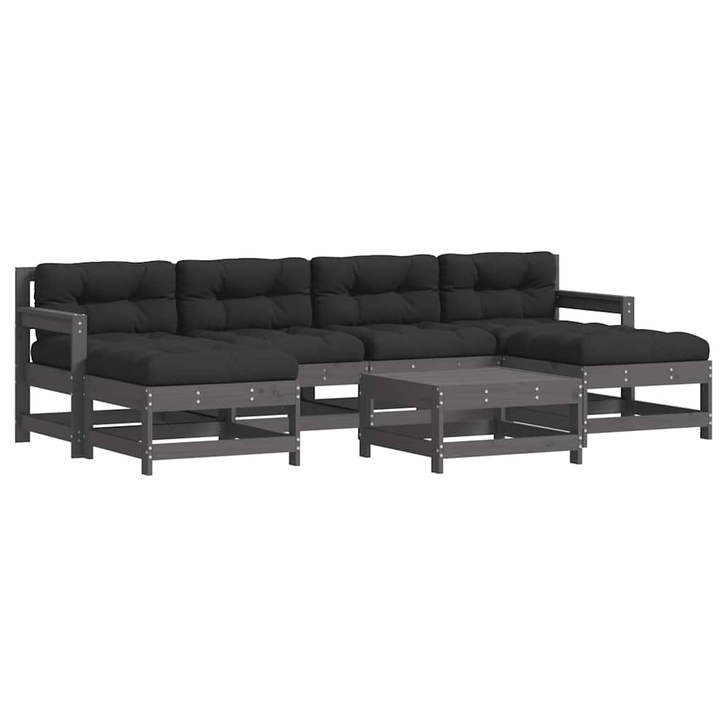vidaXL 7 Piece Garden Lounge Set with Cushions Grey Solid Wood