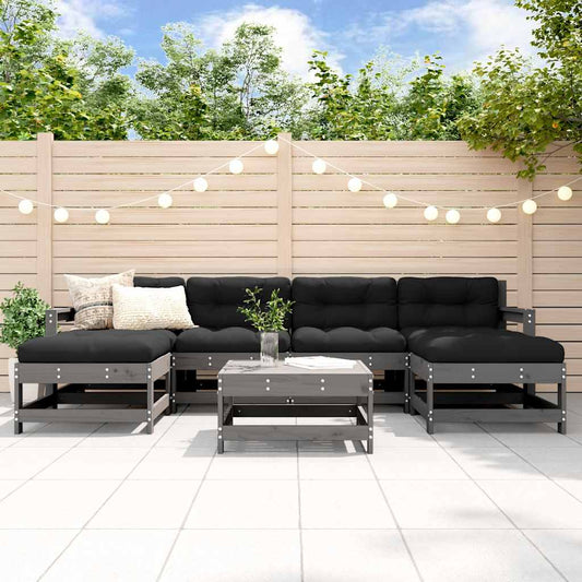 vidaXL 7 Piece Garden Lounge Set with Cushions Grey Solid Wood