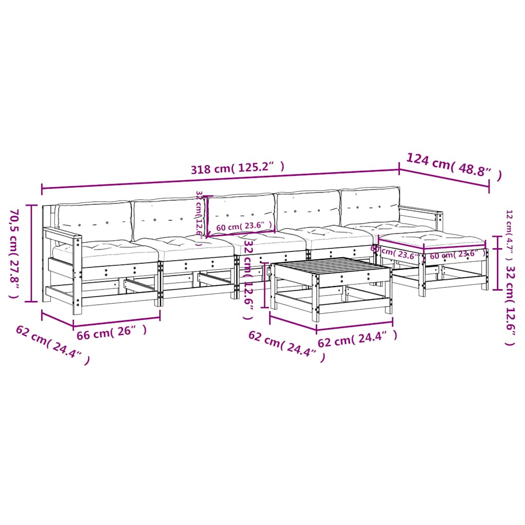 vidaXL 7 Piece Garden Lounge Set with Cushions Grey Solid Wood