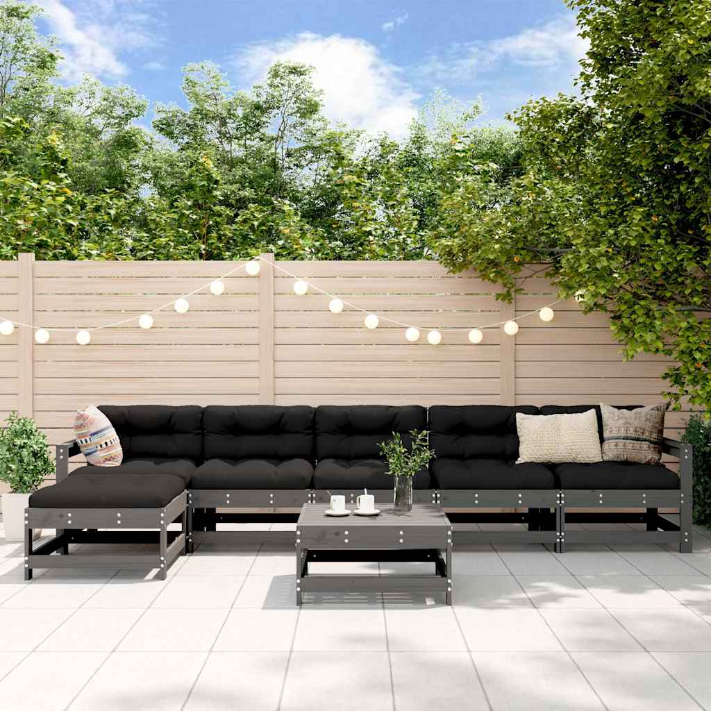 vidaXL 7 Piece Garden Lounge Set with Cushions Grey Solid Wood