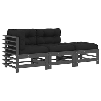 vidaXL 3 Piece Garden Lounge Set with Cushions Grey Solid Wood