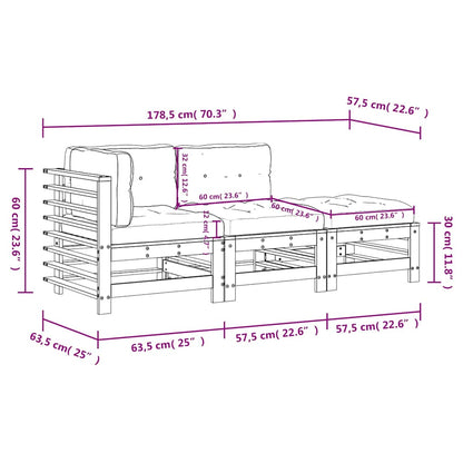 vidaXL 3 Piece Garden Lounge Set with Cushions Grey Solid Wood