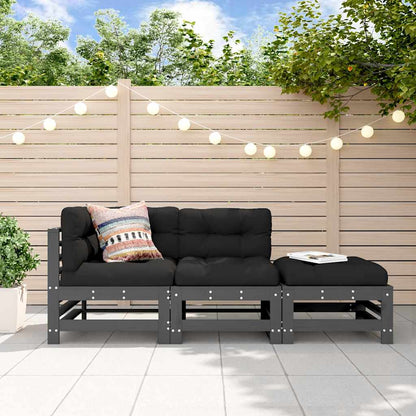 vidaXL 3 Piece Garden Lounge Set with Cushions Grey Solid Wood